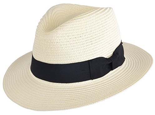 PAPER STRAW CRUSHABLE FOLDABLE SUMMER PANAMA FEDORA HAT WITH BAND IN 6COLOURS (MEDIUM(57CM), CREAM)