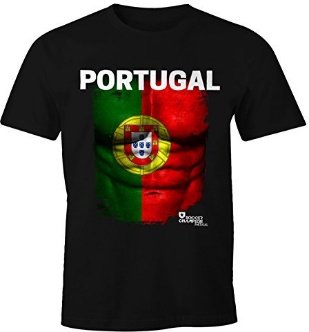 MoonWorks EM T-Shirt Herren Fußball Portugal Flagge Fanshirt Waschbrettbauch Fan Shirt schwarz XXL