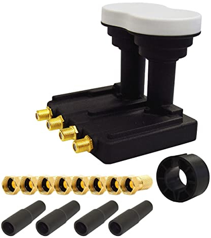 Premium X Quad Monoblock LNB 3° PXMB-3Q 0,1 dB Astra 19,2° Eutelsat 16° HDTV FullHD UltraHD 4K 3D lämplig för 4 deltagare 8X F-kontakt och 4X gummipip