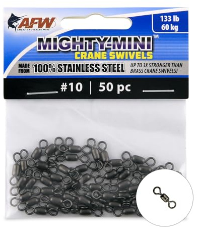 American Fishing Wire Mighty Mini Stainless Steel Crane Swivels, Size #10, 133 lb Test, Gunmetal Black, 50 pc