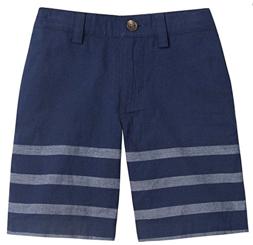 Chaps Boys' Stripe Flat Front Shorts (4, Newport Navy)