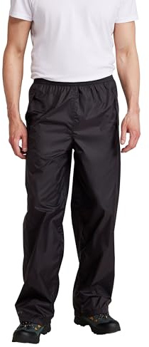 Mountain Warehouse Pakka Mens Waterproof Rain Overtrousers - Packable & Quick Dry Pants with Taped Seams & Adjustable Ankle Opening - Spring Summer, Outdoors Black M
