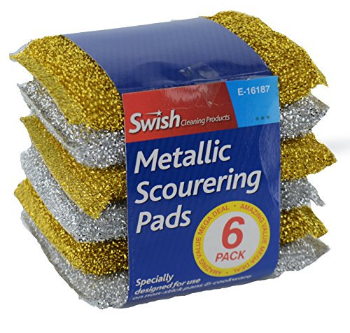 6x Metallic Scouring Pads Washing Up Non Stick Scratch Kitchen Sponge Scourer Shopmonk