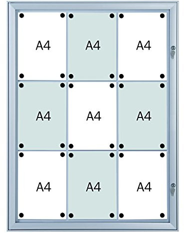 FRANKEN Schaukasten Security - Feuerfest für den Innenbereich, Klapptür, 9x A4, 74,1 x 100,4 x 2,3 cm, Brandschutzklasse B1, magnetisch, mit Aluminiumrahmen zur Wandmontage, SKB9S