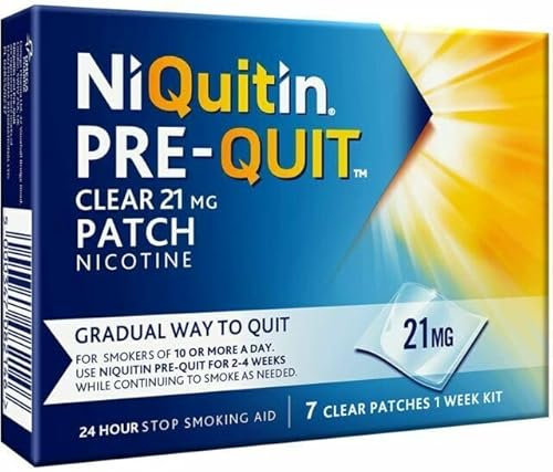NiQuitin 14 mg Nicotine Patch - Pre-Quit Patch - 21 mg - 7 Clear Nicotine Patches 1 Week Kit - Stop Smoking Aid - Invisible Nicotine Patches - Gradually Quit Smoking