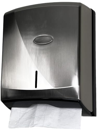 Blanc HYGIENIC Falthandtuchspender Aitana – Handtuchspender mit Sichtfenster, abschließbar für Wandmontage, Spender für 600 Faltpapiere, Edelstahloptik