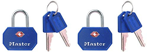 Master Lock 4681EURTBLR Envase da 2 Candados para Equipaje Aprobado por la TSA con Llaves, Azul o roja, 4 x 3 x 2,2 cm