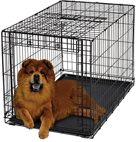 MidWest Homes for Pets - Jaula Intermediate Ovation patentada de 91 cm para perros, de una puerta, plegable para ahorrar espacio, bandeja antifugas, panel divisor, color negro