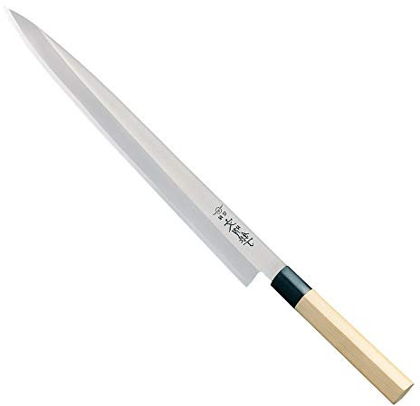 Coltello Yanagi Sashimi affilatura asimmetrica cm 33 linea Bunmei di Global con manico in legno Honki