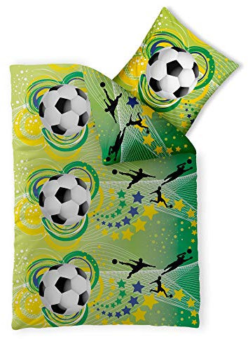 CelinaTex Fashion Fun Kinderbettwäsche 155 x 220 cm 2teilig Baumwolle Bettbezug Fußball grün gelb schwarz
