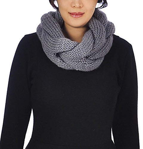 Basic Sense Chunky Knit Twisted Snood Scarf for Women, Thick Warm Winter Neck Warmer, Cowl Gift, Grey