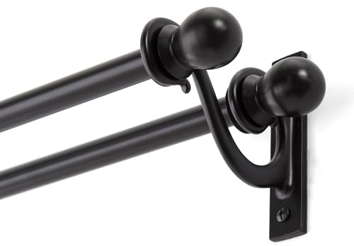Kenney – Scroll Ball End Double Curtain Rod, Decorative Standard Design, 5/8 Diameter, Adjustable 48–86, Black