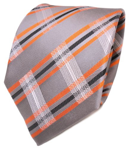 TigerTie Designer Seidenkrawatte in grau orange schwarz weiß gestreift