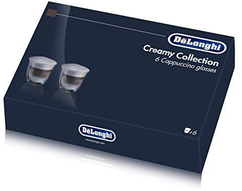 De'Longhi 5513296661-DLKC301 Delonghi DLKC301 Creamy Collection Double Walled Thermo Cappuccino Glasses, Set of 6, Dishwasher Safe,Clear, 270 milliliters, Transparent