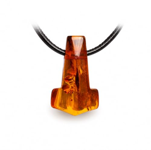 Budawi® Bernstein Thors Hammer Anhänger Einzelstück mit Lederband