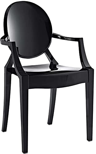 Modway Casper Modern Acrylic Stacking Kitchen and Dining Room Arm Chair in Black - Fully Assembled