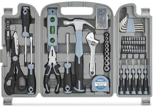 Hi-Spec 54 Piece Household DIY Tool Kit Set. Blue Hand Tools for Home Repair in a Carry Case.