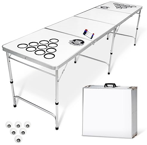 GoPong Beer Pong Tables, Tavolo da Birra da 8 Piedi con Superficie cancellabile a Secco Personalizzabile Unisex-Adulto, Bianco, 8-Feet