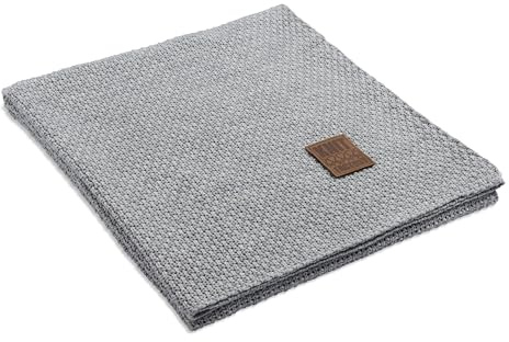 KNIT FACTORY - Uni Plaid - Grau - 160x130 cm | Sofadecke - Kuscheldecke - Wohndecke - Strickdecke - Plaid aus Wolle - Wolldecke - Gestrickte Decke
