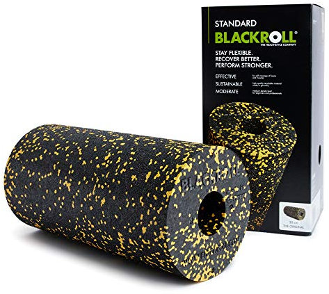 BLACKROLL® STANDARD Faszienrolle (30 x 15 cm), Fitness-Rolle zur Selbstmassage von Rücken und Beine, effektive Massagerolle für funktionales Training, mittlere Härte, Made in Germany, Schwarz/Gelb