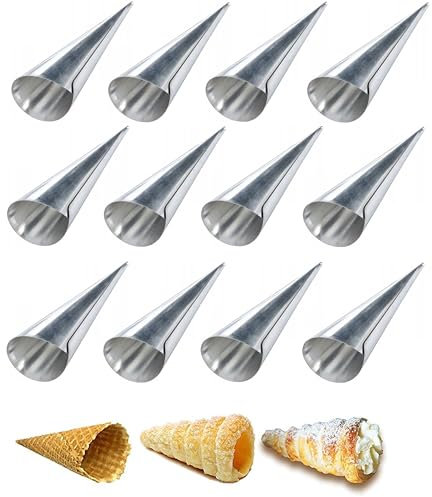 GMMH 12 Stück Schillerlockenform aus Edelstahl Klein 11 x 3,8 cm Schaumrollen Backform Trubotschki Hörnchen Sahnerollen Schillerlocke Cornet Form zum backen