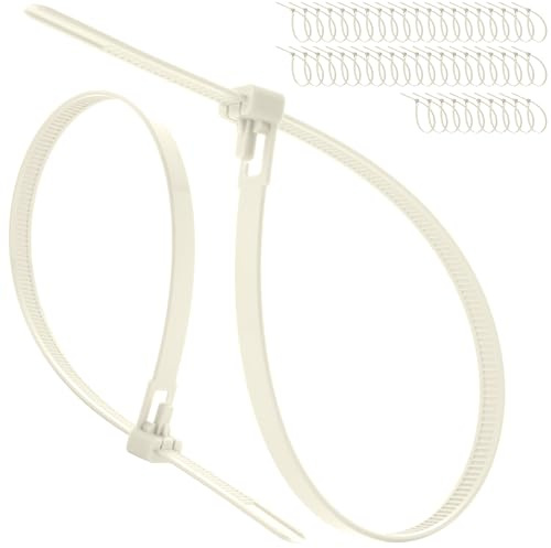 Releasable Cable Ties 300mm x 7.2mm, Heavy Duty Reusable Nylon Zip Ties for Cable Management, Adjustable Quick Release Fastening Straps for Home, Garden, Garage and Workshop, 50 Pack