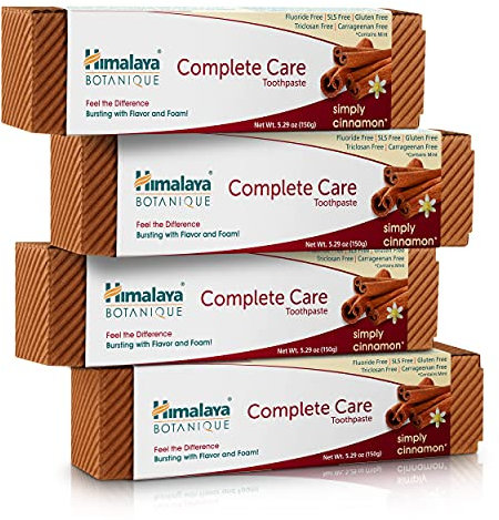 Himalaya Botanique Complete Care Pasta de dientes con fórmula natural canela, fluoruro y SLS que combate las bacterias y las caries, paquete de 4 x 150 g