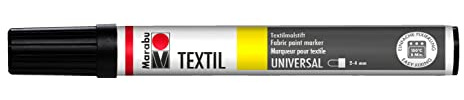 Marabu Textil-Painter 2-4 mm Stoffmalstift für helle Textilien, lichtecht, auf Wasserbasis, ganzjährig nutzbar, waschbar bis 60 °C, Strichstärke 2.0-4.0 mm Schwarz