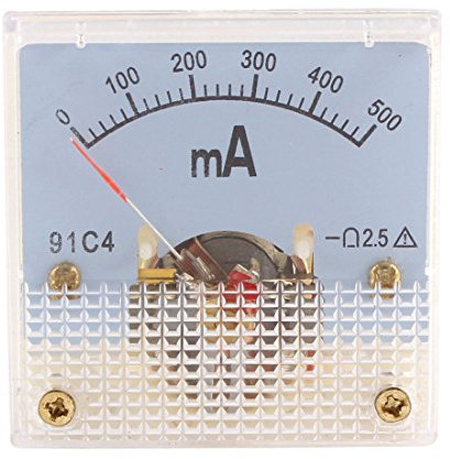 sourcing map Analogico Corrente Pannello Metro CC 0-500mA 91C4 Amperometro 45x36x45mm per Circuito Test In carica Batteria Ampere Tester Indicatore Confezione 1