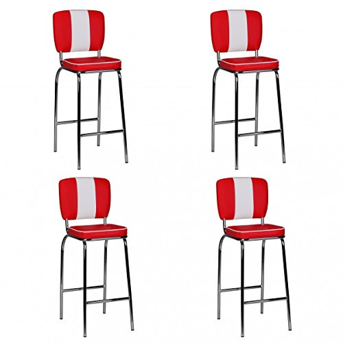 FineBuy Barhocker 2er Set American Diner Retro Rot, Sitzhöhe 76 cm | Barstuhl im 50er Jahre Stil mit Rückenlehne und Fußstütze, Tresenhocker bis 110 kg belastbar, gepolsterte Sitzfläche