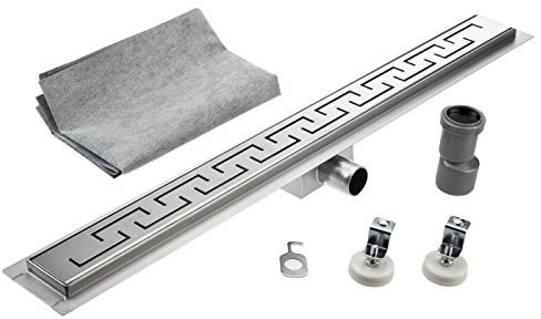 KOBERT GOODS Edelstahl-Rinne G028-60cm mit Siphon und Haarsieb als Komplett-Set Boden und Dusch-Ablauf Unterschiedliche Muster und Variationen in den Größen 50-120cm erhältlich