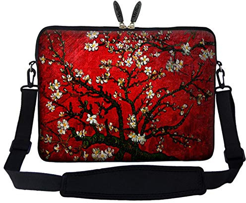 Meffort Inc 17 17.3 inch Neoprene Laptop Sleeve Bag Carrying Case with Hidden Handle and Adjustable Shoulder Strap - Vincent Van Gogh Cherry Blossoming