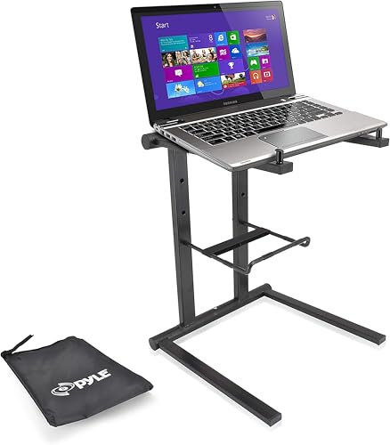 Pyle Laptop Stand for Desk, Ergonomic Foldable Laptop Riser for Desk, Foldable Height, Portable Dj Lap Top Stand, Accessory Tray for Dj Mixer, iPad, Tablet, MacBook, Workstation, Gaming- Includes Bag