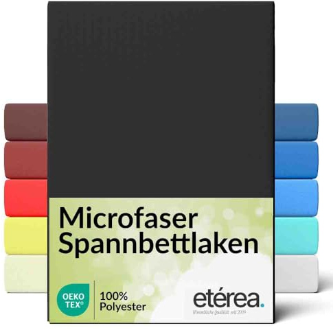 etérea Jersey Spannbettlaken 90x200-100x200 cm Schwarz für 15-25 cm Steghöhe 100% Microfaser - Oekotex Bettbezug Matratzen Bezug - Bettlaken 90x200cm - 100x200cm Black