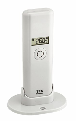 TFA Dostmann Weatherhub Thermo-Hygro-Sender, Kontrolle der Temperatur/Raumfeuchtigkeit, mit Display, Weiß, L 41 (83) x B 35 (61) x H 129 (135) mm