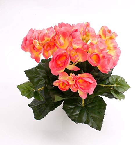 artplants.de Künstliche Mini Begonie Ivana, 27 Blätter, 9 Blüten, rosa, 20cm, Ø 20cm - Künstliche Blumen - Textilblumen rosa