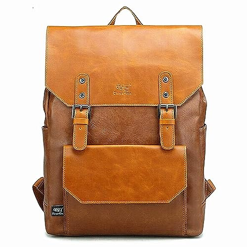 DokinReich Retro PU Leder Vintage Rucksack Wanderrucksack Hiking Backpack Damen Herren Schultertasche PU Rucksack für Camping, L, Braun