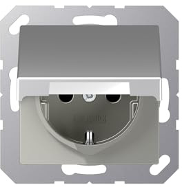 Jung Schuko Steckdose 16 A 250 V Bruchsicher mit Klappdeckel Serie A Aluminium, 1 Stück, A 1520 BFKL AL