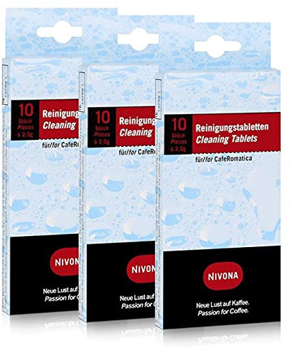 Nivona NIRT 701 VE10 Pastillas para limpieza de cafeteras automáticas, 2 g, contiene 3 paquetes de 10 pastillas cada uno