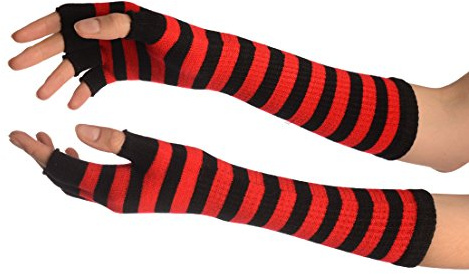 Red & Black Stripes Fingerless Gloves - Gloves - Rojo Guantes de Moda Talla Unica (28 cm)