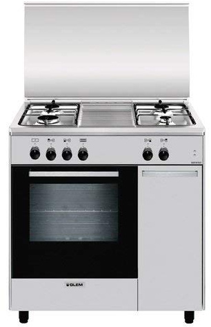 Glem Gas AS854EI cuisinière indépendante à gaz en acier inoxydable, rotative, avant, plan de travail à gaz, moyen