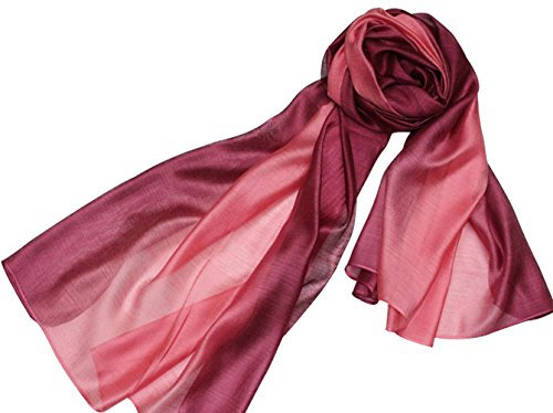 PB-SOAR Mode Damen Farbverlauf Schal Halstuch Stola 200 x 83cm, leicht und groß, 14 Farben auswählbar (Dunkel Rot/Altrosa)