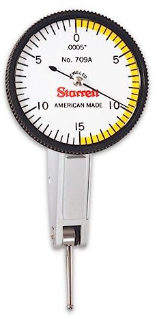Starrett 709AZ urtavla testindikator utan fästen, svanssvansmontering, vit urtavla, läsning 0–15-0, urtavla 3,5 cm i diameter, intervall 0–0,1 cm, skala 0,0 cm, noggrannhet -0,0 cm
