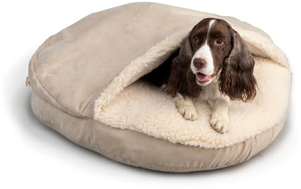 Snoozer Cozy Cave Dog Bed - Indoor Dog Bed with Cover Cave, Covered Calming Burrow for Medium & Large Sized Pets with Blanket Attached, Enclosed, Removable Washable Cover - XL, Buckskin