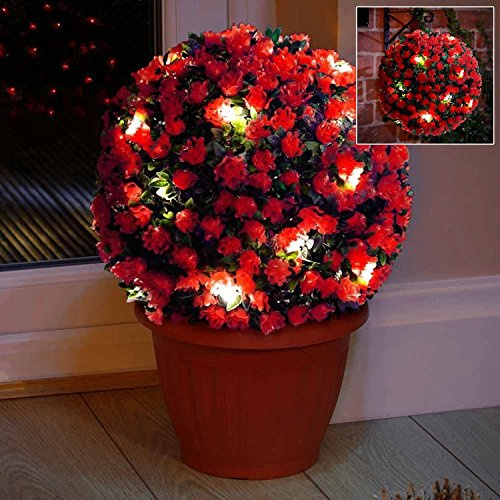 Solalite 2 x 28cm Red Topiary Balls with 20 Solar LED Lights, Hanging Topiary Ball Lights Sphere Decorative for Wedding Artificial Plant, Backyard Balcony Garden Décor