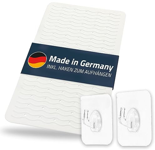 RIDDER – Badewanneneinlage Playa 38x80cm, weiß, 100% TPE | Made in Germany Badewannenmatte aus hautfreundlichem TPE. Maschinenfeste Antirutschmatte mit Saugnäpfen & Ablauföffnungen