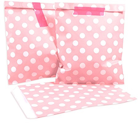 Frau WunderVoll® 100 PAPIERTÜTEN ROSA, Punkte 13 x 16,5 cm, 45 Gramm Papier, flach/Candy Bar, Hochzeit, Kindergeburtstag, Papiertütchen, Candybag, Tüten, Mitgebseltüten