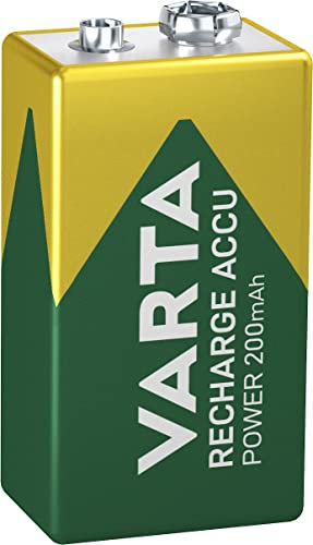 VARTA Batterien 9V Blockbatterie, wiederaufladbar, 1 Stück, Recharge Accu Power, Akku, 200 mAh, ohne Memory Effekt, vorgeladen, sofort einsatzbereit