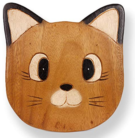 ART-CRAFT Vielseitiger Kinderhocker Holzhocker rund aus Massivholz Tiermotiv Katze Kopf mit vielen Einsatz Möglichkeiten