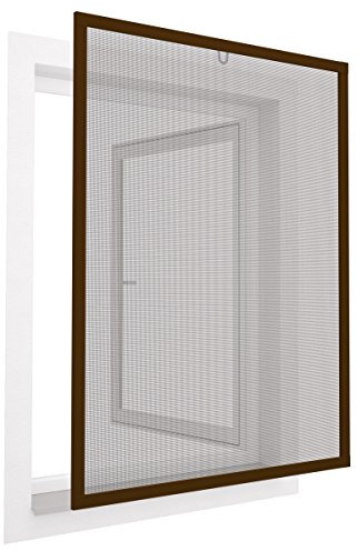 Diluma Insektenschutz Fenster Comfort 120x150 cm mit Alurahmen in Braun - Fliegengitter aus Fiberglas - kürzbarer Spannrahmen ohne Bohren und Schrauben mit Dichtungsbürste